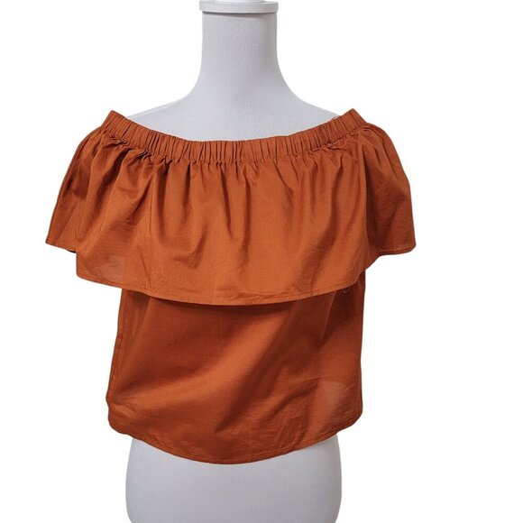 Express Size XS Burnt Orange/Rusty Brown Off Shoulder Ruffle Blouse, NEW w/Tag - Picture 6 of 12